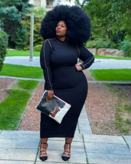 Plus Size Tight Sexy Solid Color Rib Fabric Long  Women Dress