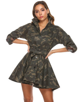 Plus Size Women Washed Cotton Camouflage Large Swing Coat