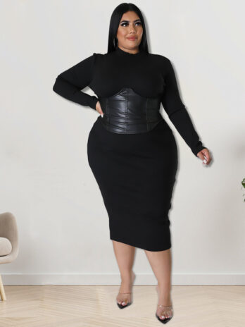 Plus Size Fall Women Clothing Zipper Hit Leather One Step Dress Source