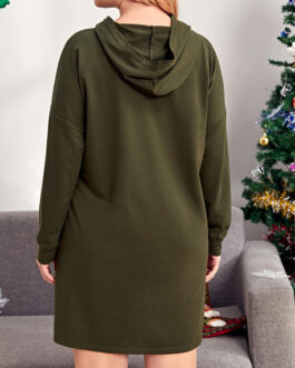 Plus Size Autumn Winter Christmas  Women Clothes Dress Long Sleeve Hooded Chest Printed Sweater