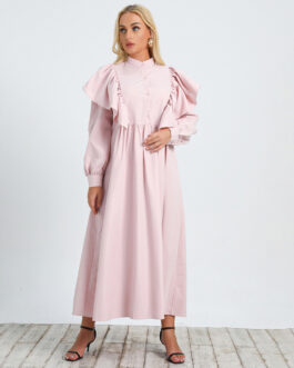 Plus Size Women Clothing Elegant Graceful Loose Puff Sleeves Round Neck Dress