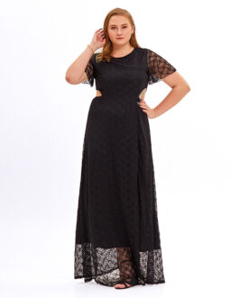 Plus Size Spring Summer  Sexy Hollow Out Cutout Girls Slim Lace Short Sleeve Dress Long Dress