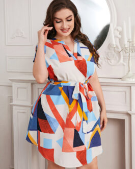 Plus Size Swing Office Dress With Irregular Asymmetric Geometric Abstract Pattern Maxi Dress Printed Abstract Floral