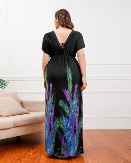 Plus Size Bohemian   Girls Extra Long Extra Large Ice Silk Dress Holiday Beach Dress Midi Dress