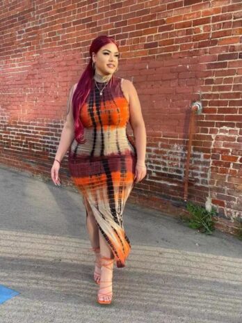 Plus Size Summer  Tight Sexy Tie Dye Split Dress