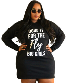 Plus Size Sweater Letter Graphic Print Casual  Women Dress