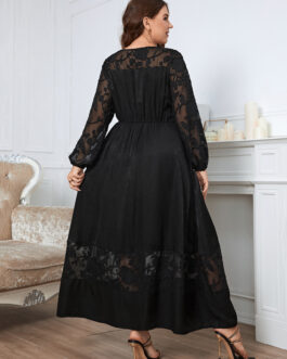 Plus Size Chubby over the Knee Lace Dress Slimming Autumn Long Sleeve Elegant High Sense