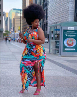 Plus Size Plus Size Women Printed Pleating Split Dress
