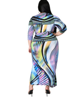 Plus Size Print  Slim Dress over the Knee Dress