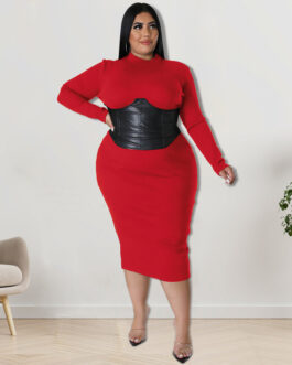 Plus Size Fall Women Clothing Zipper Hit Leather One Step Dress Source