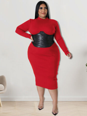 Plus Size Fall Women Clothing Zipper Hit Leather One Step Dress Source