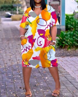 Plus Size Women Clothing Type Classic Printing Dress