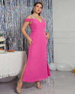 off Shoulder Splicing Sling Dress High Slit Maxi Dress Dress