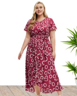 Plus Size Women Clothing Summer Short Sleeve Dress Maxi Dress