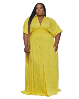 Plus Size Dress Elegant Large Swing Dress V-neck Short Sleeve Polka Dot Print Women Clothing for