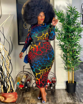 Plus Size Print Skinny Sheath Mid-Length  Women Dress