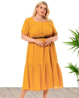 Plus Size Women Clothing Summer round Neck Girls Bohemian Short Sleeve Loose Dress