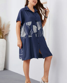 Plus Size Summer Loose Long Short Sleeve Women Shirt