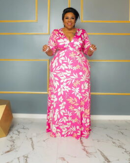Plus Size Long Sleeve V Neck Women Elegant Dress