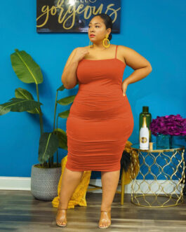 Plus Size Solid Color Tight Sexy Long Sleeve Spaghetti-Strap Two-Piece Set Women Suit