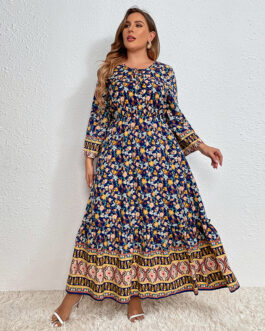 Plus Size Real Shot  Women Clothing Office Cotton Linen Positioning Floral Dress for Women