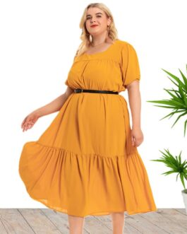 Plus Size Women Clothing Summer round Neck Girls Bohemian Short Sleeve Loose Dress