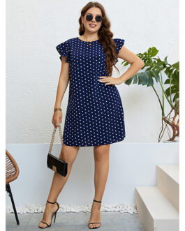 Summer Polka Dot Ruffled Dark Blue Short Dress Women