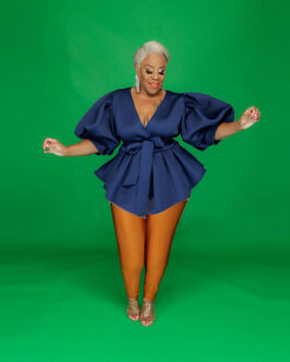 Plus Size Women Clothes -Selling Lantern Sleeve Pleated Dress