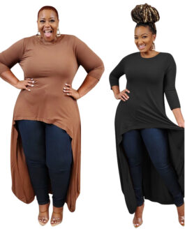 Plus Size Solid Color Stretch Knitted Loose Personalized  Women Dress