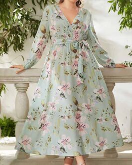 Plus Size Spring Summer Plus Size Printed Elastic Waist Dress Women