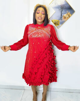 Plus Size round Neck Long Sleeve Rhinestone Dress Lace