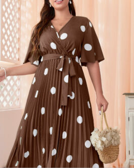 Elegant Color Matching Plus Size Women Dress Pleated Dress
