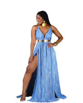 Plus Size Office Solid Color Maxi Dress Fashionable Elegant Sexy Strap Type Dress