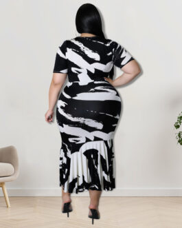 Plus Size Women Clothes Spring round Neck Short Sleeve Dress