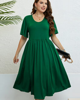 Summer Green round Neck Waist Slimming Dress Women