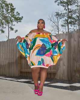Plus Size Sexy Loose Women Wear Off Shoulder Printed Batwing Sleeve Short Dress