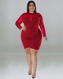 Plus Size Sexy Sheath Nightclub Women Clothing Stitching Mesh Multi Color Dress