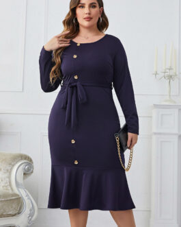 Popular Long Sleeve Series Belt Long Sheath Fishtail Dresses