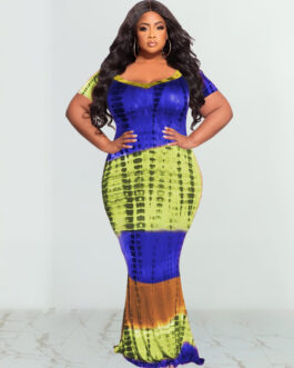 Plus Size Summer  Pattern Print Fashion Sexy Long  Women Clothes Dress