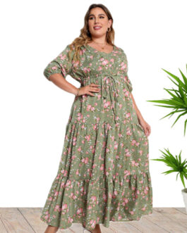 Plus Size Women Clothing Summer Bohemian Print Loose Dress