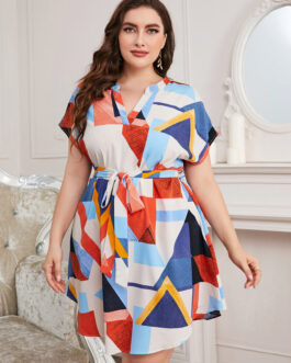 Plus Size Swing Office Dress With Irregular Asymmetric Geometric Abstract Pattern Maxi Dress Printed Abstract Floral