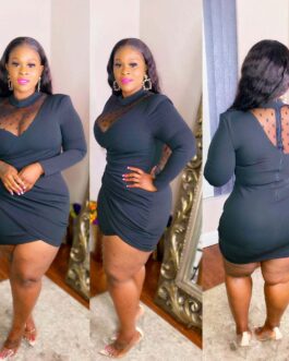 Plus Size Plus Size Sexy Half Turtleneck See-through Irregular Asymmetric Sheath Dress for Women
