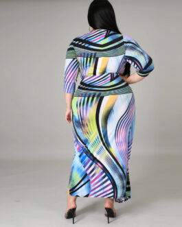 Plus Size Print  Slim Dress over the Knee Dress