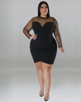 Plus Size Sexy Sheath Nightclub Women Clothing Stitching Mesh Multi Color Dress