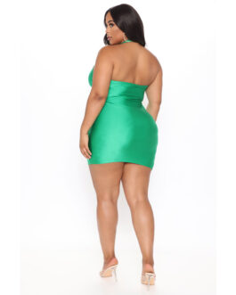 Plus Size Women Clothes  Backless Sleeveless Sexy Highly Stretch Skinny Short Dress