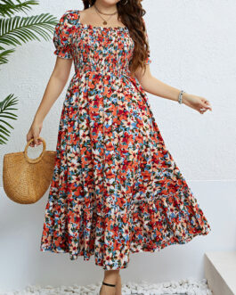 Summer Floral off Shoulder Waist Slimming Dress