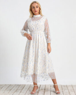 Plus Size Women Clothing Product Slim Dress round Neck off Shoulder Lace A  line Dress Dress