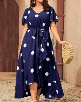 Plus Size Products Polka Dot Simple Dress Elastic Waist Printed Dress Women